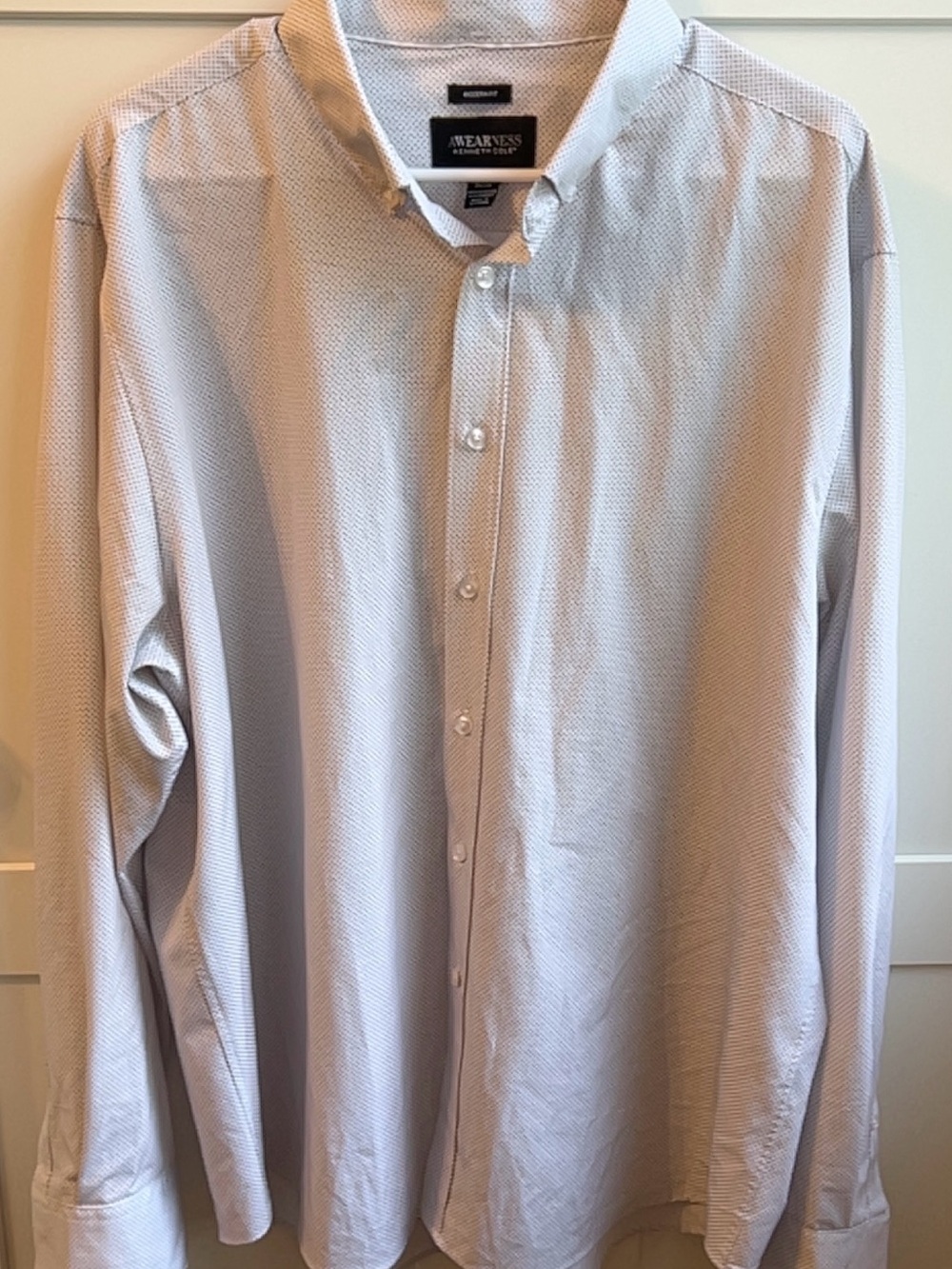 Kenneth Cole Men's White and Blue Micro-Pattern Button-Down Shirt